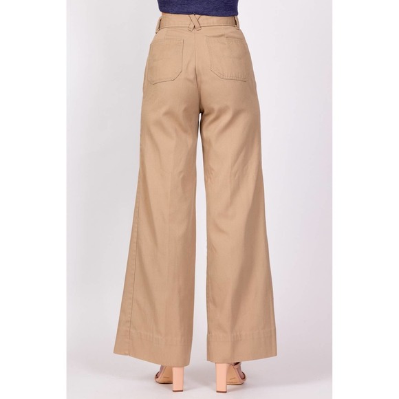70s High Waisted Khaki Twill Flared Pants - Extra Small, 24" | H.I.S. Flares - Picture 5 of 8